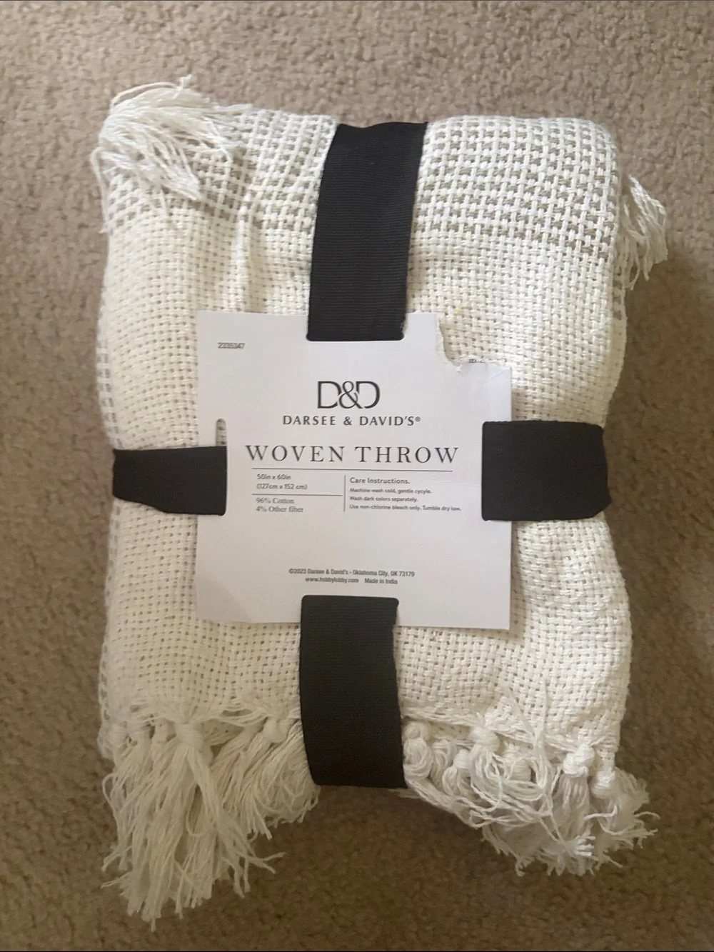 Darseé & David's Cream Woven Throw Blanket